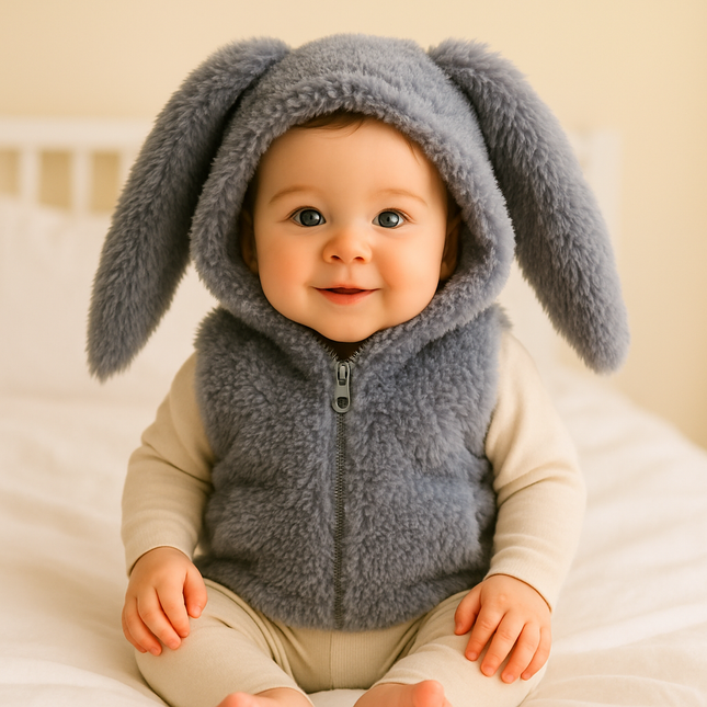 Rainy Бебешки елек с качулка Зайче 56-80 см. сив