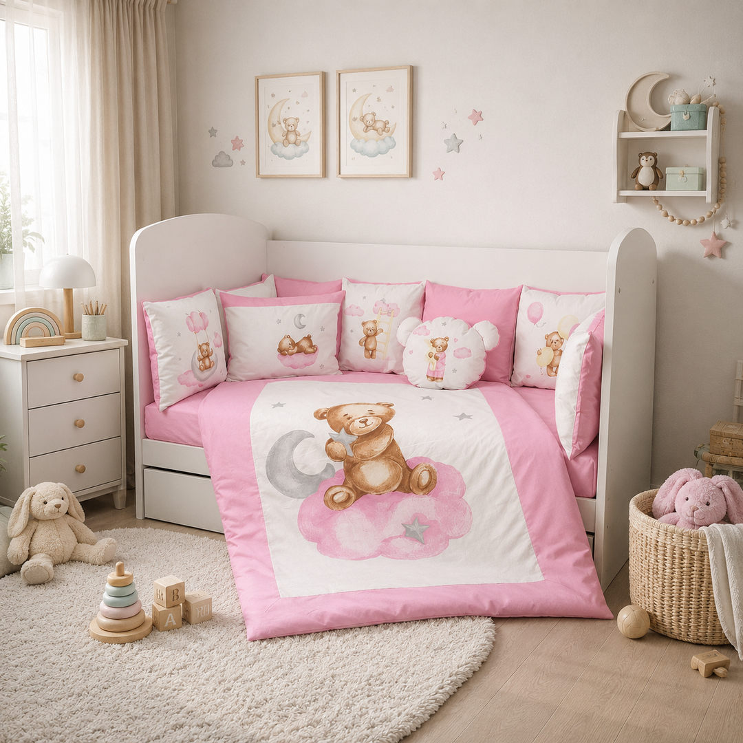 Rainy Бебешки спален комплект 7 части Baby Bear One size розов