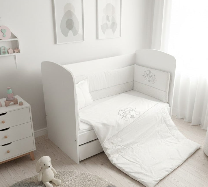 Rainy Бебешки спален комплект 5 части с обиколник 70х140 см. Звездни Мечета екрю