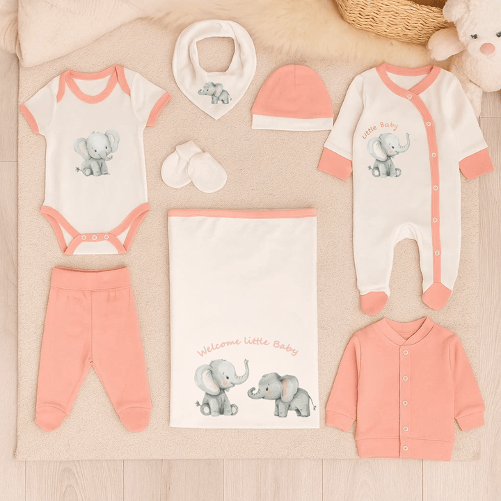 Rainy Бебешки комплект за изписване 8ч. Слончета розов