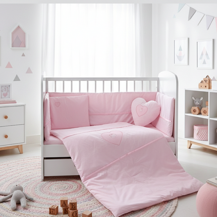 Rainy Бебешки спален комплект 7 части с обиколник 60х120 см. Сърце с мече