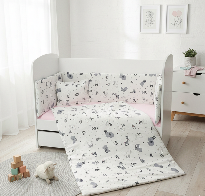 Rainy Бебешки спален комплект 5 части 60х120 см. Мече сиво