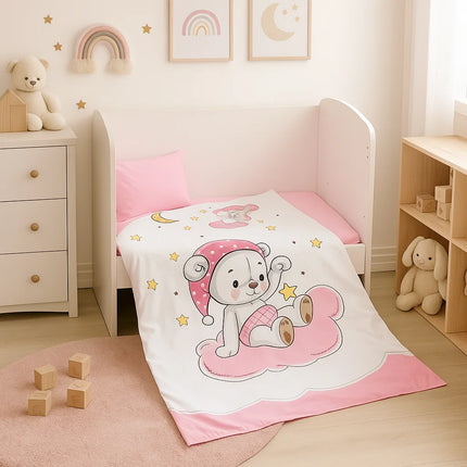 Rainy Бебешки спален комплект 5 части 70х140 см. Розово мече