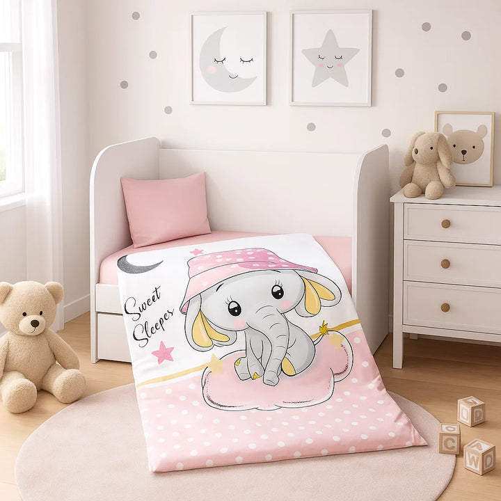 Rainy Бебешки спален комплект 3 части 70х140 см. Розово слонче