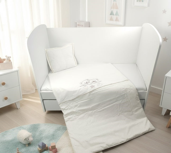 Rainy Бебешки спален комплект 4 части 65х110 см. Звездни Мечета екрю