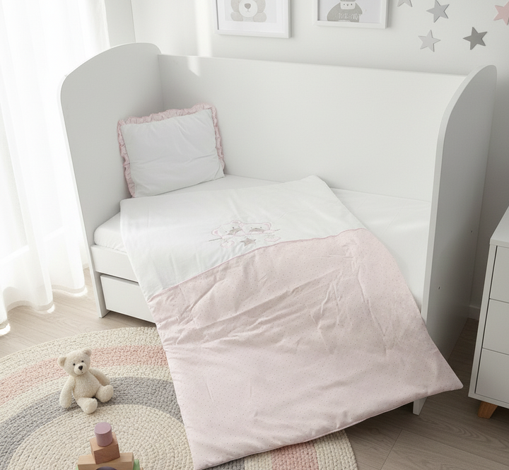 Rainy Бебешки спален комплект 3 части 70х140 см. Звездни Мечета розов