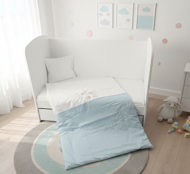 Rainy Бебешки спален комплект 3 части 60х120 см. Звездни Мечета син