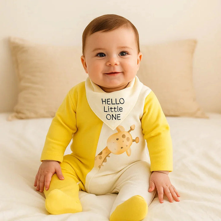 Rainy Бебешки гащеризон с бандана Hello little one с дълъг ръкав 56-68см.