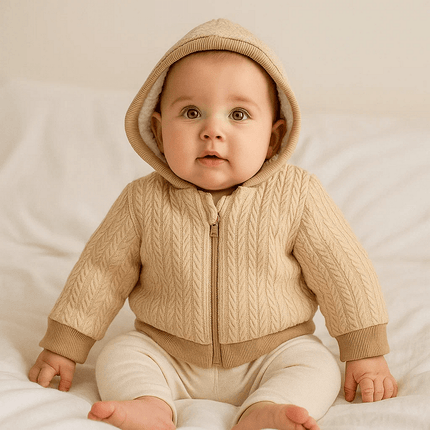 Rainy Бебешка плетена жилетка с качулка 56-80 см. бежов