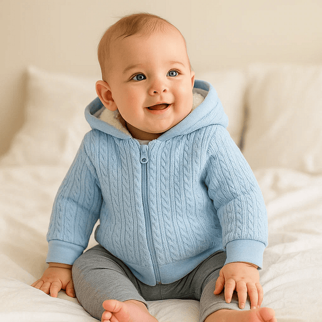 Rainy Бебешка плетена жилетка с качулка 56-80 см. син