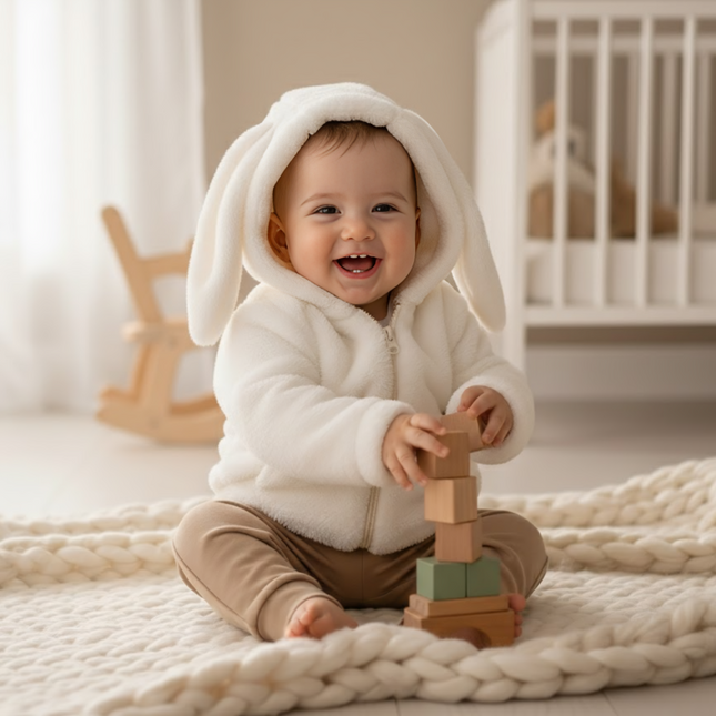 Rainy Бебешка жилетка с качулка Зайче 56-86 см. екрю