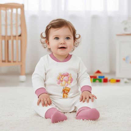 Rainy Бебешки гащеризон 56 - 80 см. Меченце с балони розов