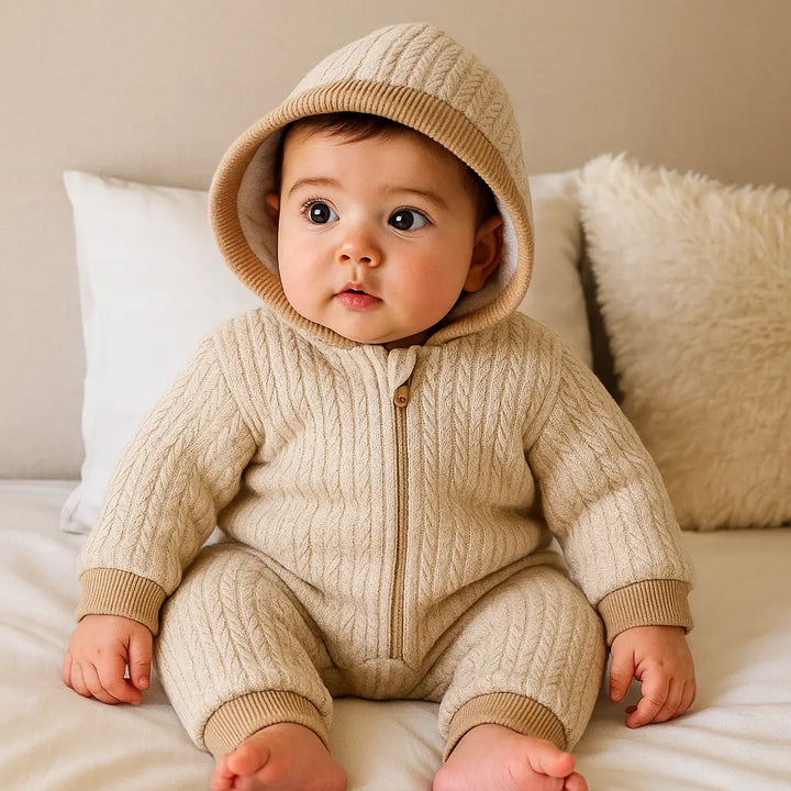 Rainy Бебешки плетен гащеризон с цип и качулка 56 - 80 см. бежов