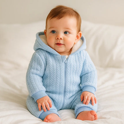 Rainy Бебешки плетен гащеризон с цип и качулка 56 - 80 см. син