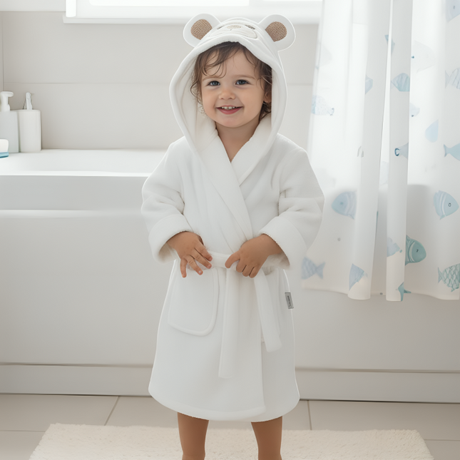 Rainy Детски халат с ушички 1-4 г. Мече бял