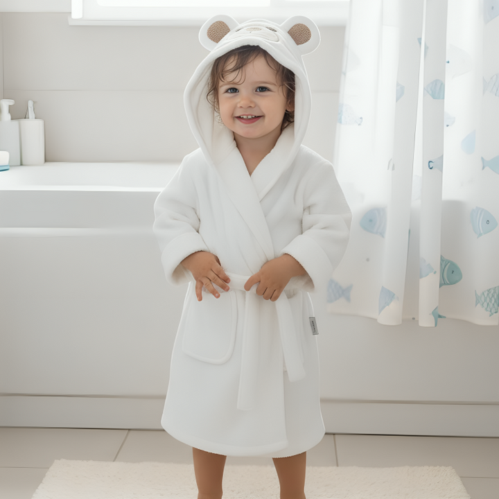 Rainy Детски халат с ушички 1-4 г. Мече бял