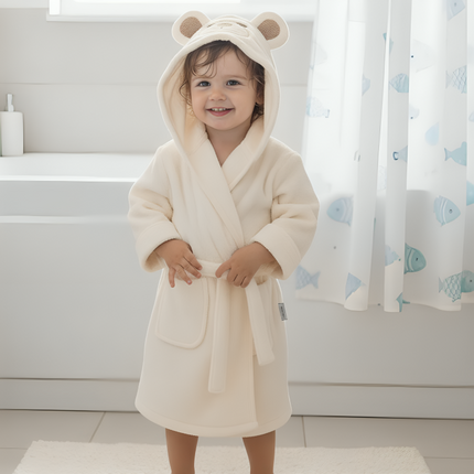 Rainy Детски халат с ушички 1-4 г. Мече екрю