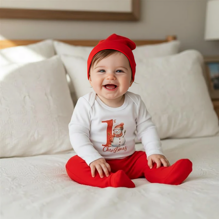 Rainy Бебешки комплект от 3 части 1st Christmas 56-62 см. червен