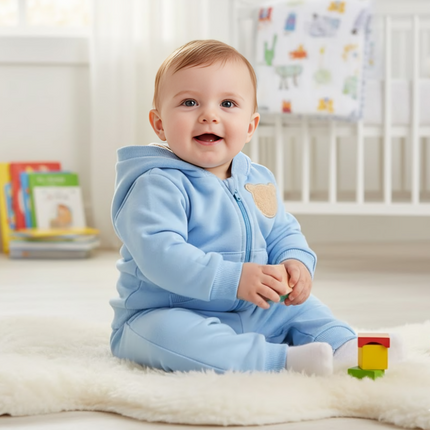 Rainy Бебешки комплект от 2 части Пухено мече 62-92 см. синьо