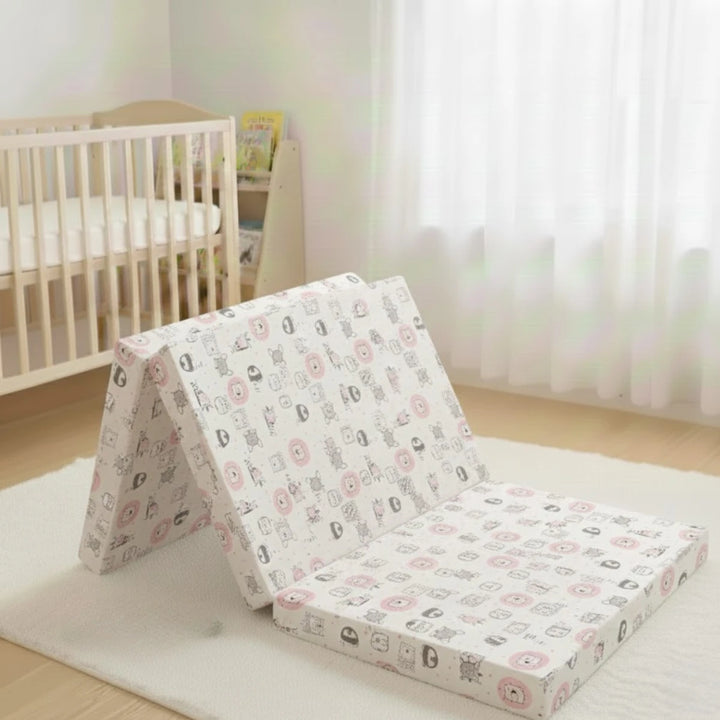 Rainy Бебешки сгъваем матрак 60х120 см. Розови животинки