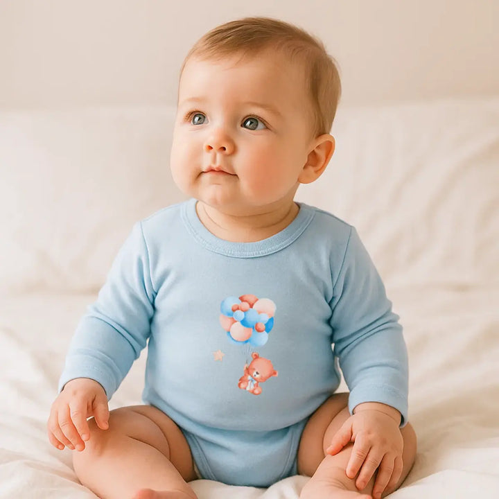 Rainy Бебешко боди с дълъг ръкав Мече с балони син  48 - 62см.