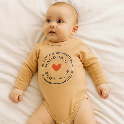 Rainy Бебешко боди с дълъг ръкав 48-86см. Handmade with love мока