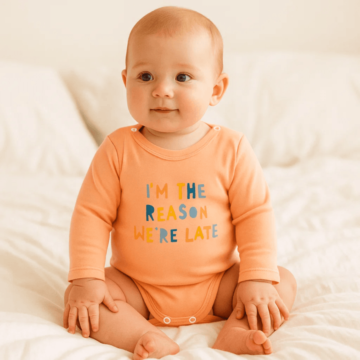 Rainy Бебешко боди с дълъг ръкав I'm the reason 56 - 80 см. праскова