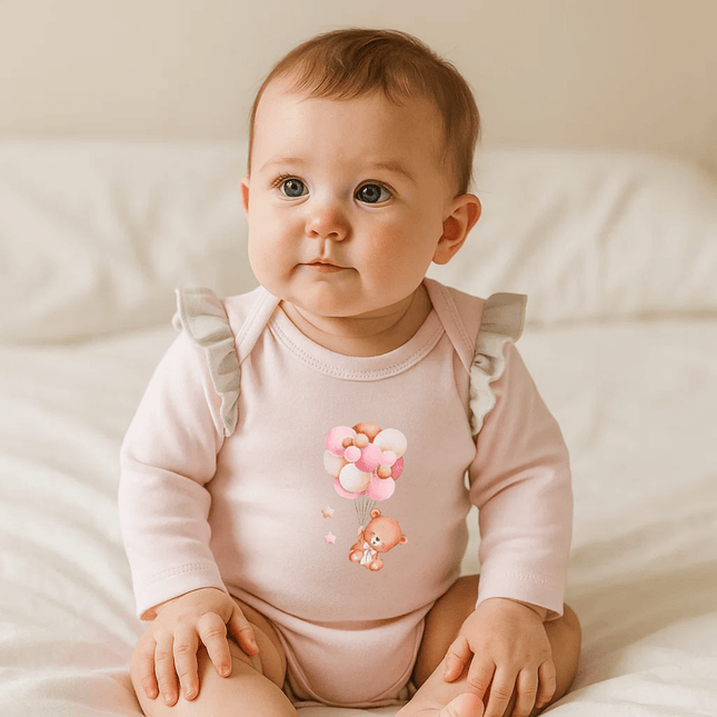 Rainy Бебешко боди с дълъг ръкав Мече с балони розов 48 - 62см.