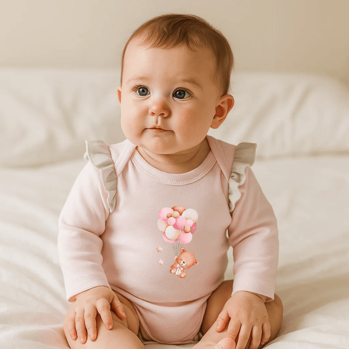 Rainy Бебешко боди с дълъг ръкав Мече с балони розов 48 - 62см.