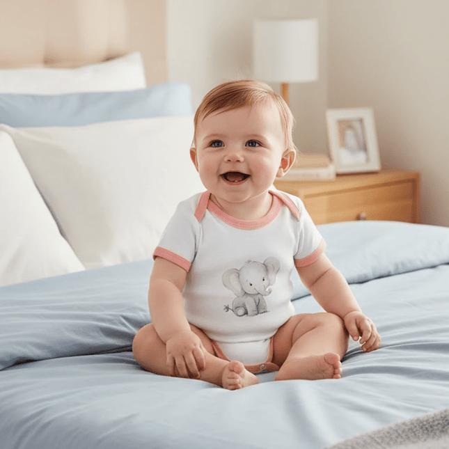 Rainy Бебешко боди с къс ръкав Слончета розов 56 - 68см.