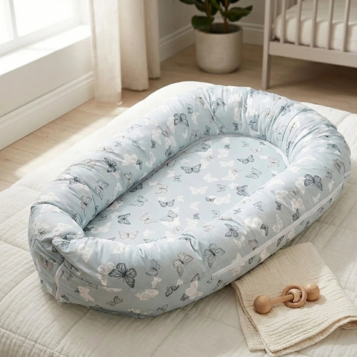 Rainy Бебешко гнездо за новородено 3в1 Пеперудки мента