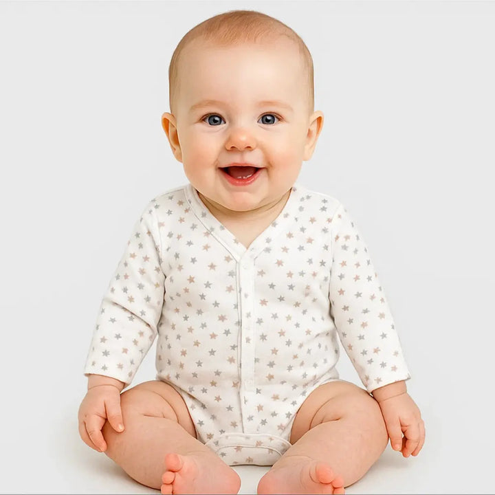 Rainy Бебешко боди с предно закопчаване Сиви и бежови звезди 48 - 62см.