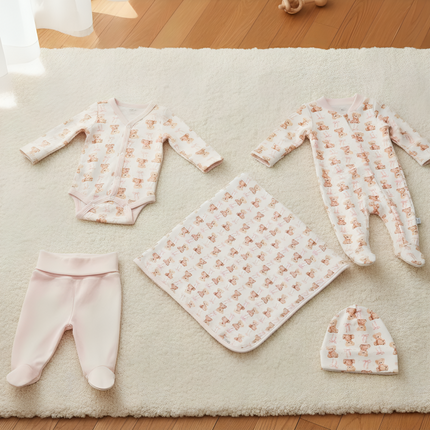 Rainy Бебешки комплект за изписване 5ч. Мече с панделка