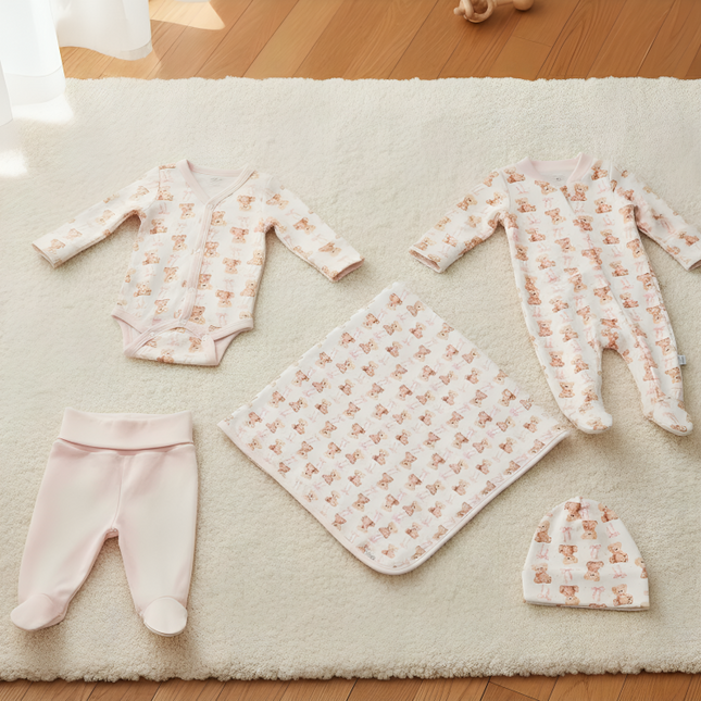 Rainy Бебешки комплект за изписване 5ч. Мече с панделка