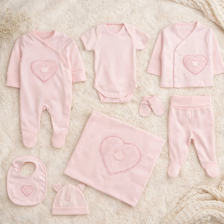 Rainy Бебешки комплект за изписване 8ч. Сърце с мече Лято