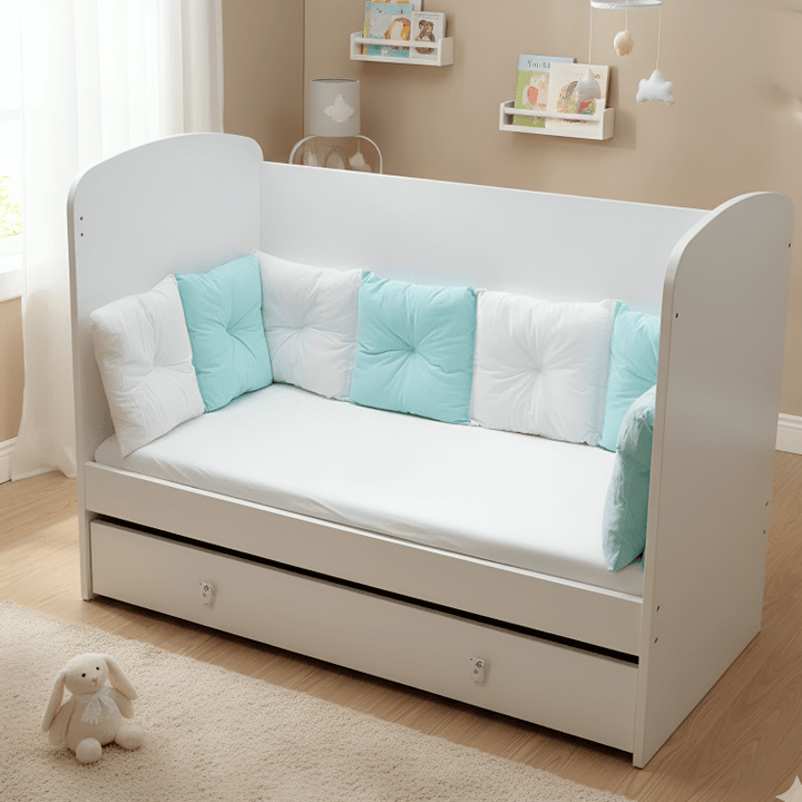 Rainy Обиколник за бебешка кошара 60х120 см. тип възглавнички Бял/Резеда