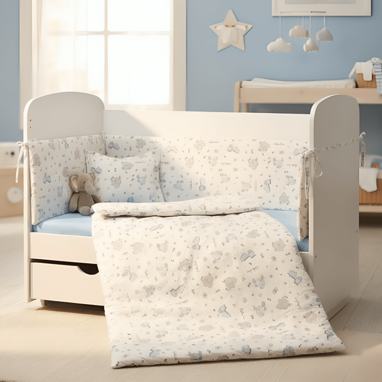 Rainy Обиколник за бебешка кошара 60х120 см. Сини Зебри и Слончета