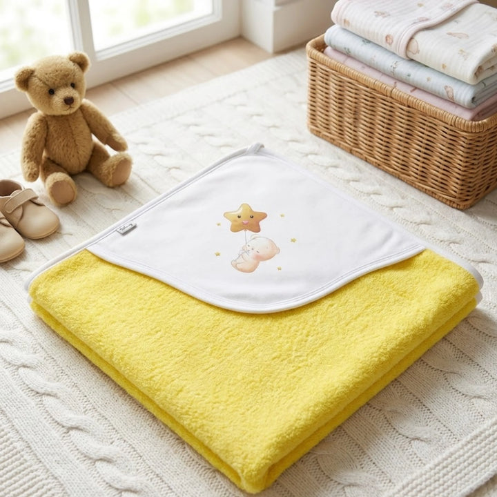Rainy Бебешка хавлия с качулка Мече със звезда 90х90 см. жълт