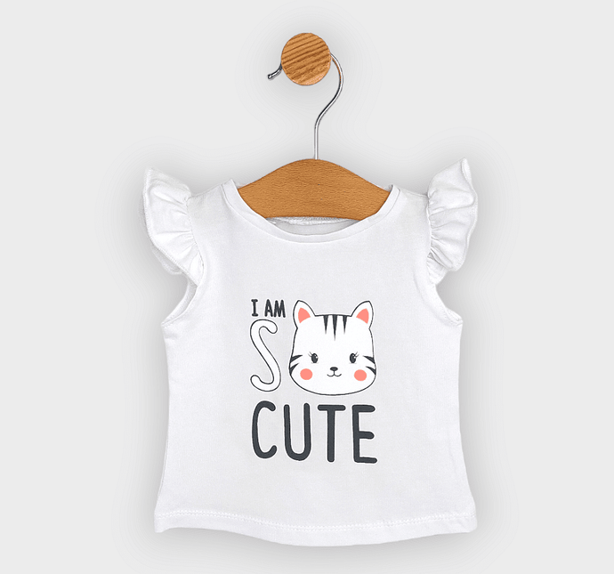 Rainy Бебешка блуза с къс ръкав Cute Cat 62-86 см. бял