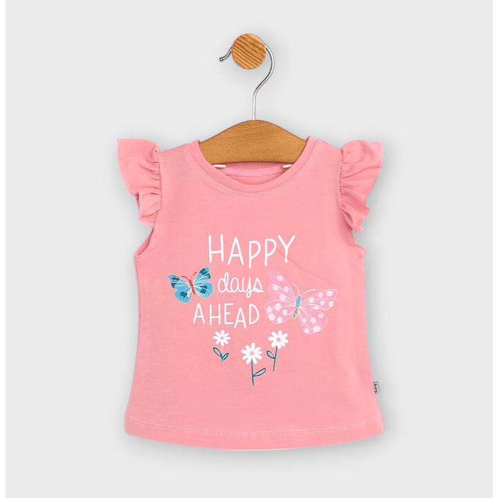 Rainy Бебешка блуза с къс ръкав Happy days 62-92 см. пудра