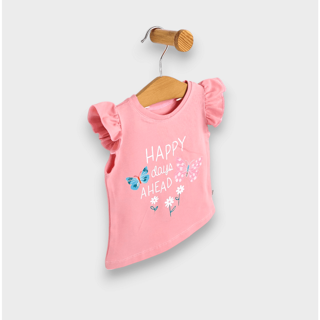 Rainy Бебешка блуза с къс ръкав Happy days 62-92 см. пудра