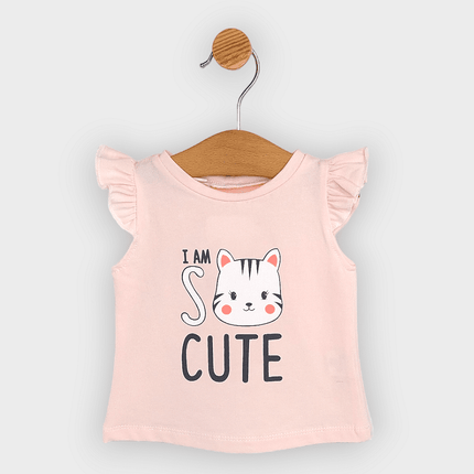 Rainy Бебешка блуза с къс ръкав Cute Cat 62-86 см. праскова