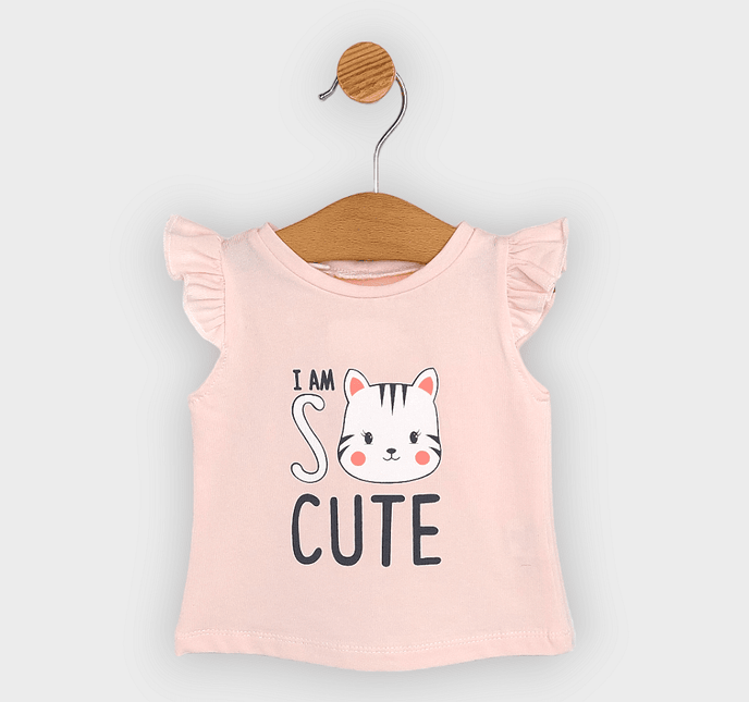 Rainy Бебешка блуза с къс ръкав Cute Cat 62-86 см. праскова