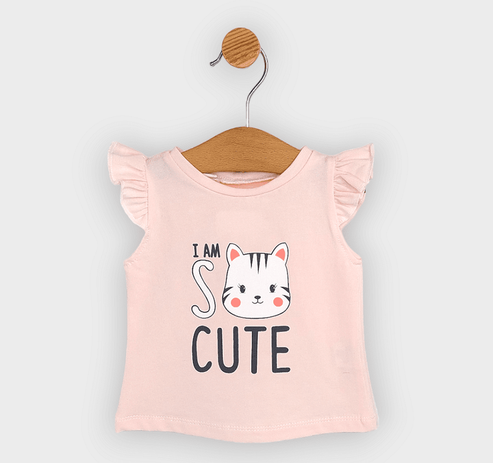 Rainy Бебешка блуза с къс ръкав Cute Cat 62-86 см. праскова