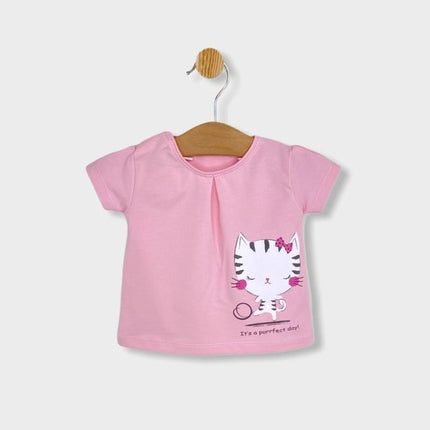 Rainy Бебешка блуза с къс ръкав Коте с панделка 62-86 см. за момиче