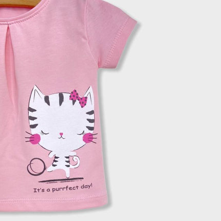 Rainy Бебешка блуза с къс ръкав Коте с панделка 62-86 см. за момиче