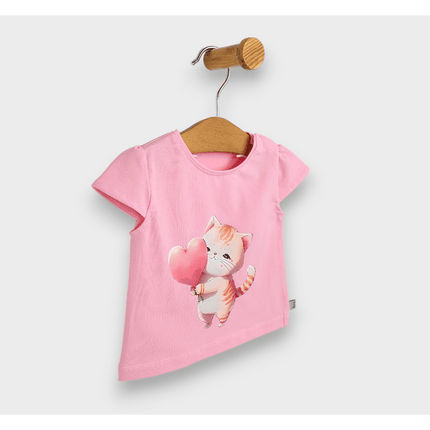 Rainy Бебешка блуза с къс ръкав Котенце със сърце 62-92 см. розов