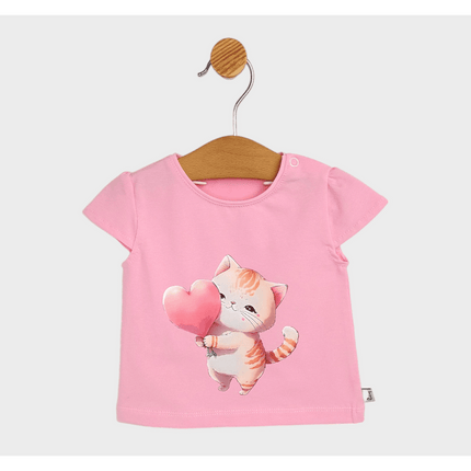 Rainy Бебешка блуза с къс ръкав Котенце със сърце 62-92 см. розов