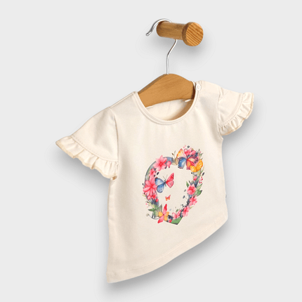 Rainy Бебешка блуза с къс ръкав Сърце с цветя 62-92 см. екрю