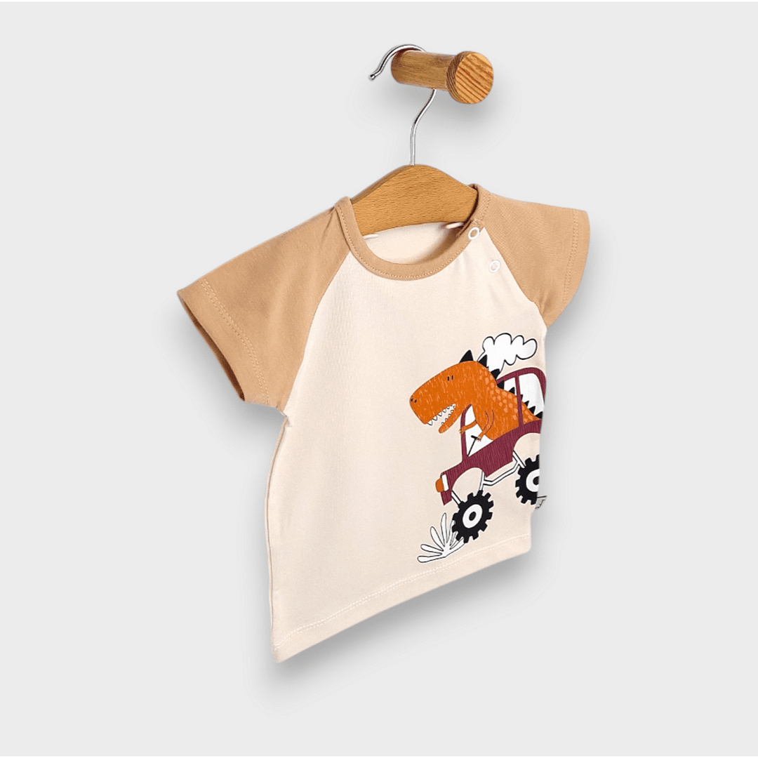 Rainy Бебешка блуза с къс реглан ръкав Дино 62-92 см. екрю/мока